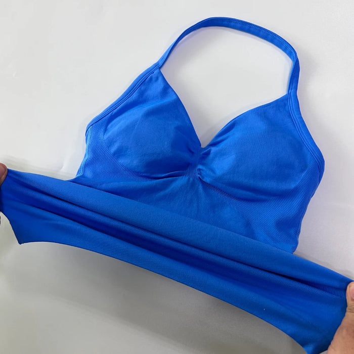 2Pcs Impact Gym Set Women Backless Tank Tops High Waist Scrunch Seamless Shorts Gym Suit Fitness Clothes Activewear Workout Sets