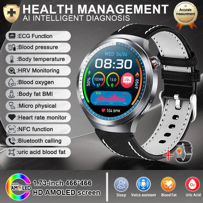2025 New Micro Physical Examination ECG SmartWatch Blood Pressure Emotional Detection Fatigue Monitoring Smartwatch