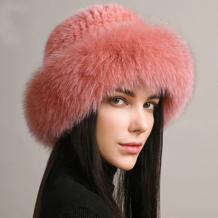 New Women Winter Luxury Knitted Real Mink Fur Bomber Hat Natural Warm Fox Fur Cap Girls Quality Soft 100% Genuine Mink Fur Hats