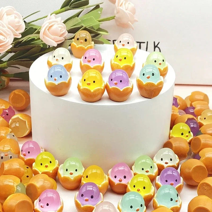 20PCS Luminous Chick Eggs Micro Landscape Ornament Easter Toys Birth Egg Glow in Dark Fairy Miniature Flower Potted Kids Gift