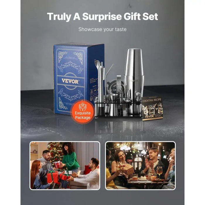 14 Pcs Stainless Steel Cocktail Shaker Set Professional Bartending Kit for Home Party Mixing Drinks