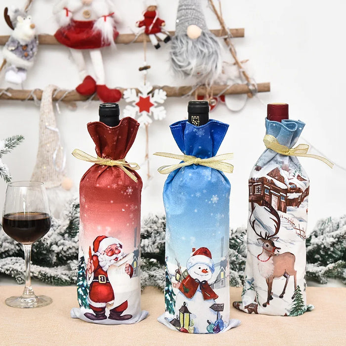 Christmas Wine Bottle Set Golden Velvet Dress Sleeve