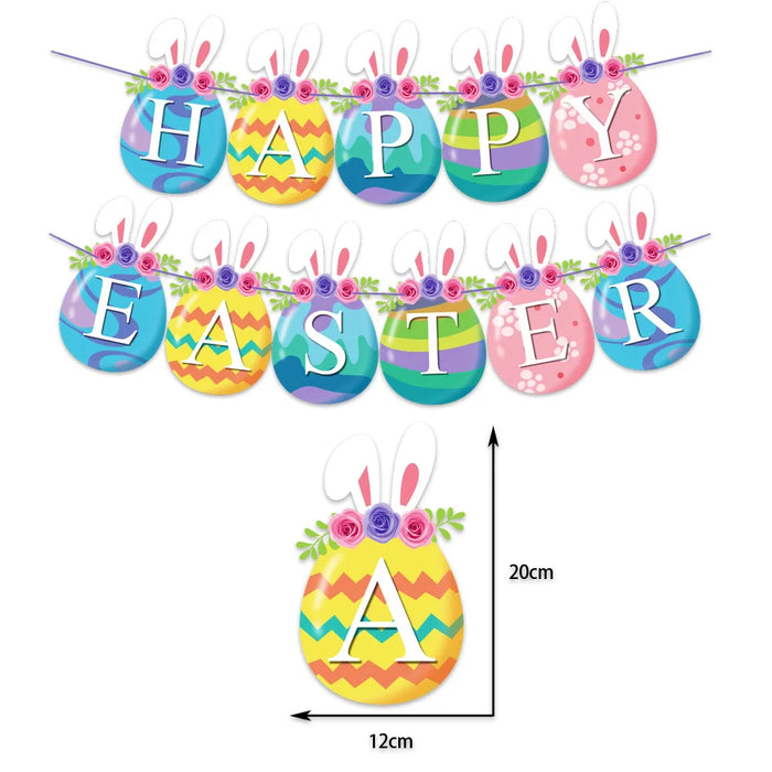 Happy Easter Banner Easter Wreath Easter Eggs Bunny Hanging Swirls Ornaments Indoor Outdoor Spring Easter Themed Party Supplies