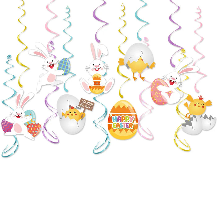 Happy Easter Banner Easter Wreath Easter Eggs Bunny Hanging Swirls Ornaments Indoor Outdoor Spring Easter Themed Party Supplies