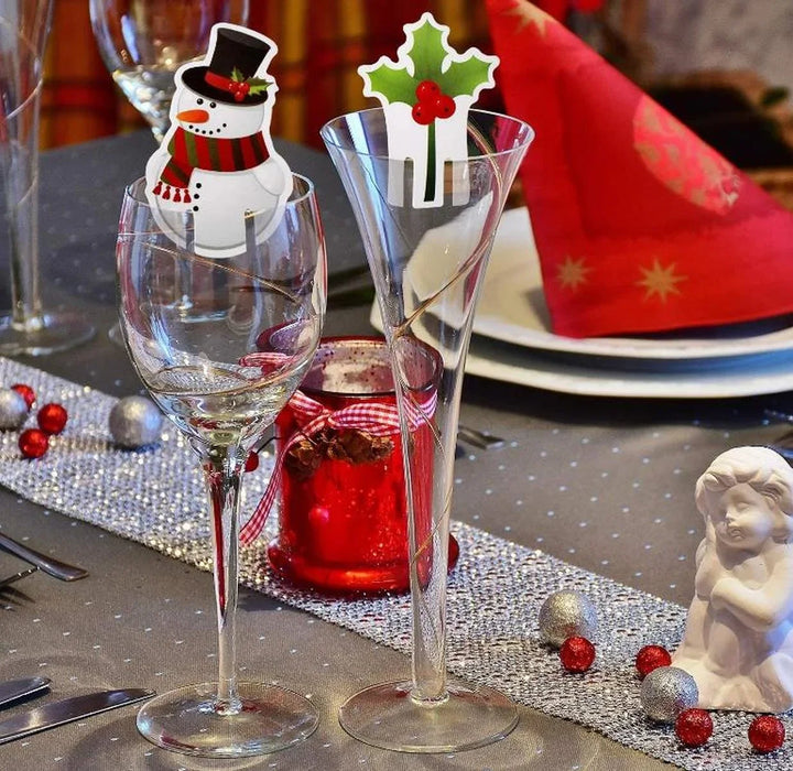 10pc/set Wine Cup Card Christmas Decor Santa Hat Glass Decor Xmas Tree