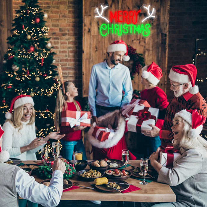 Merry Christmas Neon Sign Christmas Hat Dimmable LED Sign