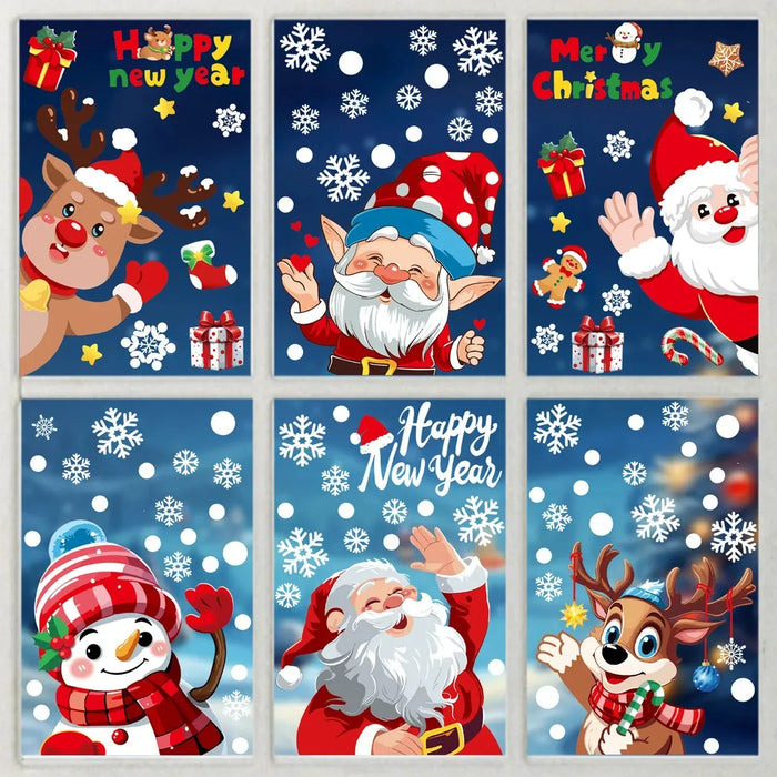 Santa Claus Reindeer Window Glass Stickers Snowman Snowflake