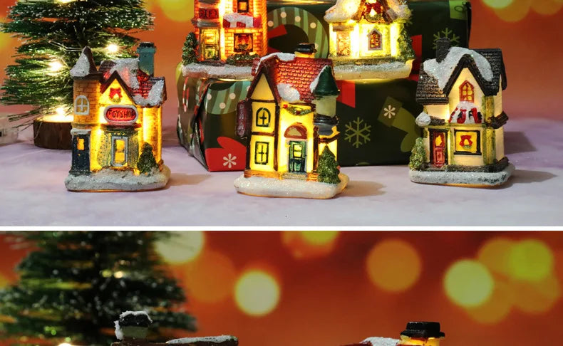 LED Christmas Decorations Resin Small House Micro