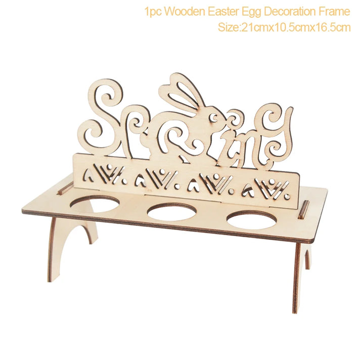 Easter Decoration for Home Wooden Easter Egg Holder Shelves DIY Craft Handmade Ornaments Kids Gift Happy Easter Party Decor 2025