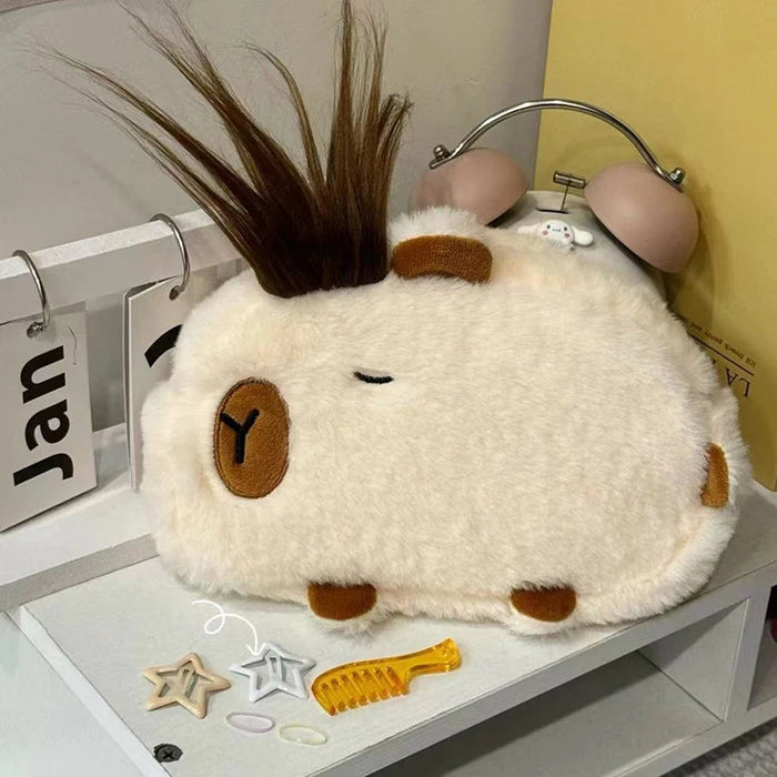 Large Capacity Pen Bag Cartoon Pencil Bag Student Capybara Plush Stationery Storage Bag Learning Stationery Supplies