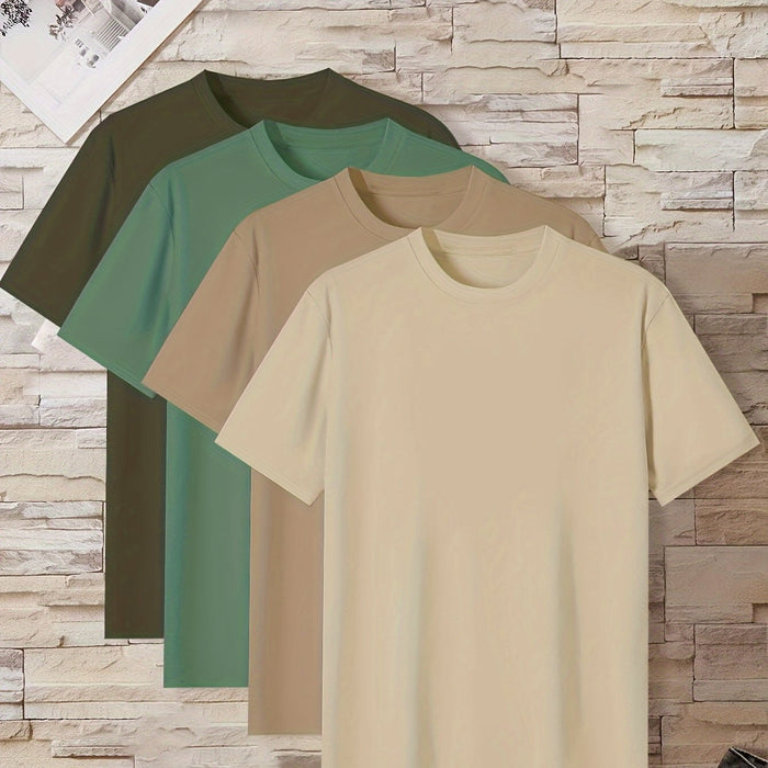 Men's Home Wear Solid Color T-shirt 4pcs Set