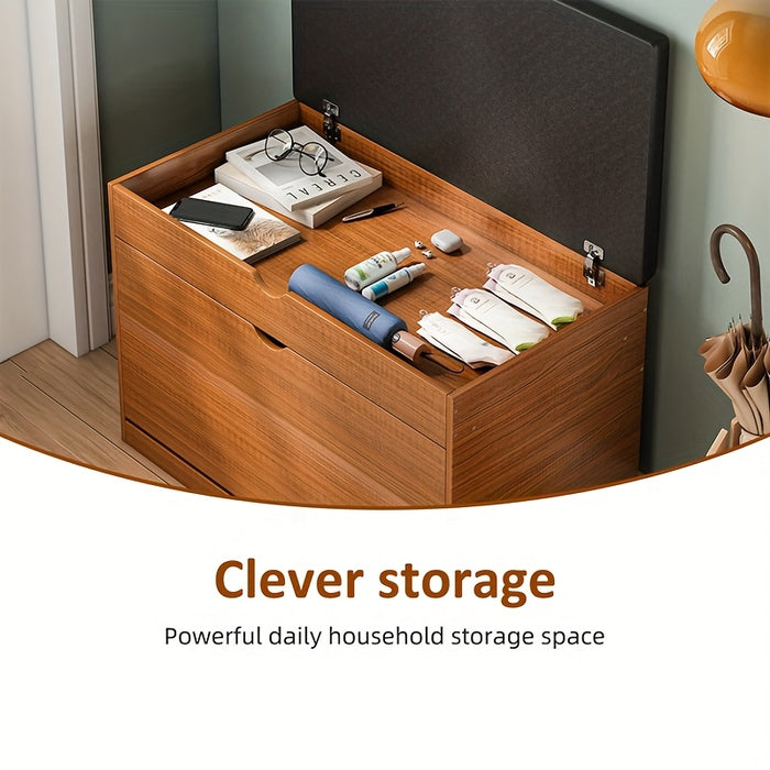 Pine Wood Shoe Bench with Cushioned Seat, Three-Tier Footwear Rack, and Storage Cabinet - Ideal for Bedroom or Entryway, Multi-Compartment Design, No Assembly Required, Shoes Organizer Storage