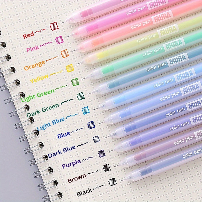 12pcs Colorful Gel Pen Set Kawaii Blue 0.5mm Round Ballpoint Pen for Journaling Cute School Supplies Stationery Office Accessories