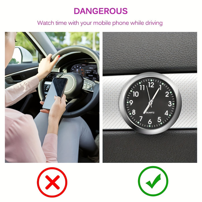 1pc Glow Decorative Clock Car Clock Mini Quartz Analog Car Dashboard Time Stick-On Clock Watch for Car Decoration Exclusive for high-end cars