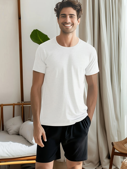 Men's Home Wear Solid Color T-shirt 4pcs Set