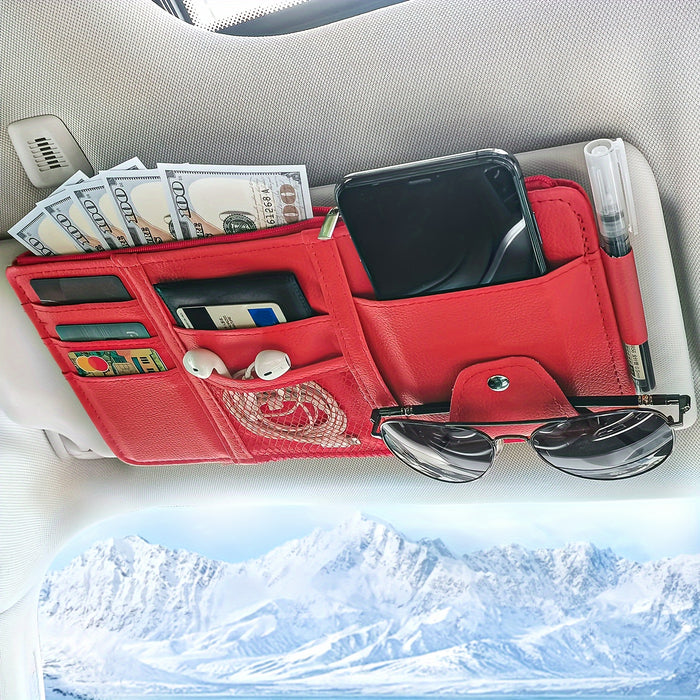 Car Sun Visor Organizer, Car Glasses Clip Storage Pocket Sunglasses Holder With Zipper Pocket For Car, Truck, SUV Auto Interior Accessories