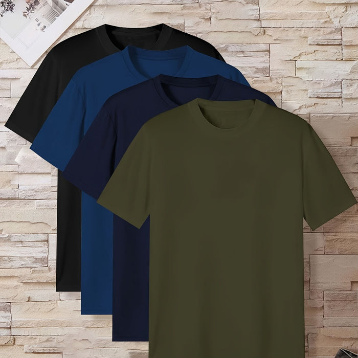 Men's Home Wear Solid Color T-shirt 4pcs Set