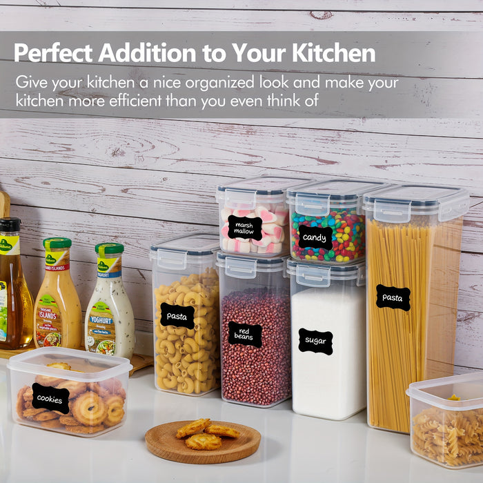 Vtopmart 32pcs Food Storage Container Set, Kitchen Organizers And Storage, Sealing Can, BPA-Free Plastic Airtight Pantry Container with Lids for Cereal, Flour And Sugar, Includes 32 Labels (Black)