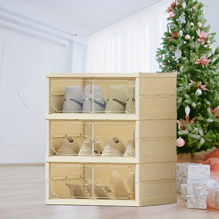 Portable Shoe Rack Organizer With Transparent Door, Foldable And Stackable Shoe Storage Cabinet