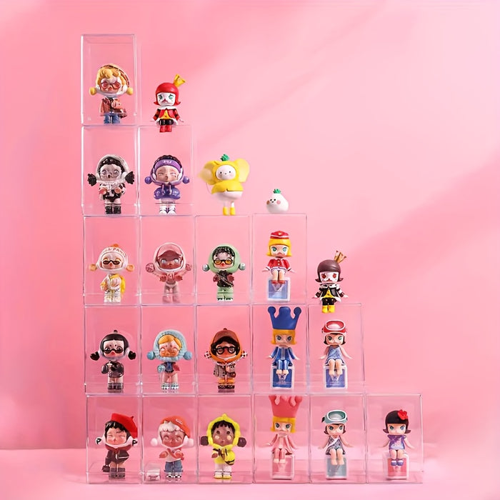 9-Pack Clear Acrylic Display Cases for Collectibles, Stackable Dustproof Cube Organizer Boxes, Contemporary Plastic Showcases for Figurines - Versatile Use, No Power Required