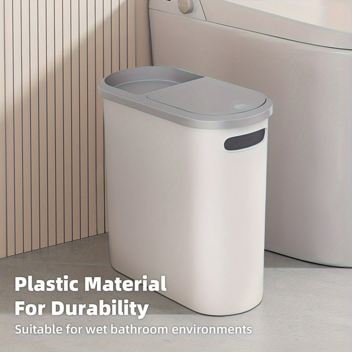 2/1pc Bathroom Trash Can, Compact And Durable Plastic Wastebasket With Built-in Handles, Easy To Clean, Rustproof, Space-Saving Design, Ideal For Small Spaces In Bathroom, Laundry, And Home Office