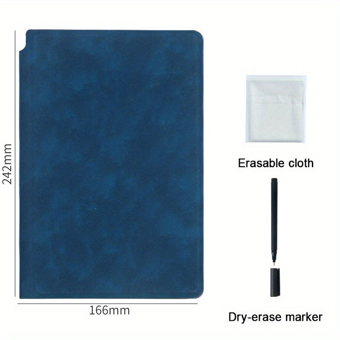 A5 Reusable Whiteboard Notebook with Faux Leather Cover - Portable Weekly Planner, Math Formulae & Illustrations Erase Cleanly, Includes Pen & Cloth, Ideal for Office & School, Notebooks for School