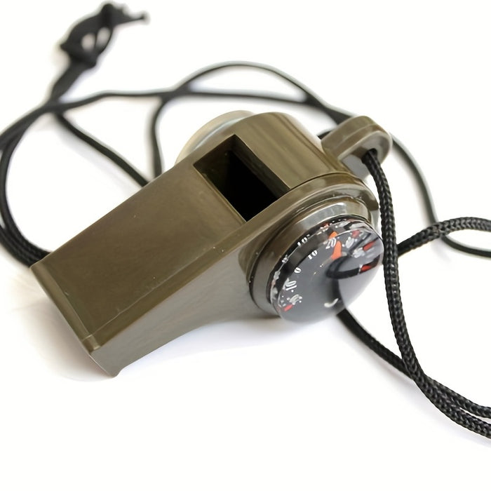 1pc 3-in-1 Emergency Survival Whistle with Compass and Thermometer for Camping, Hiking, and Outdoor Activities