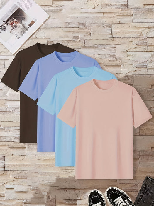 Men's Home Wear Solid Color T-shirt 4pcs Set
