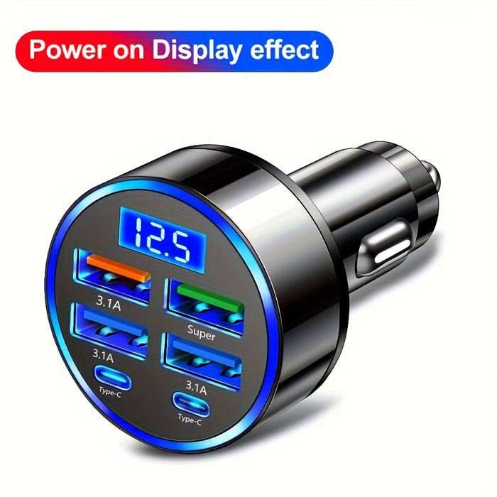 New Car Charger QC3.0 Fast Six-in-One Multi-Function Dual PD Car Adapter with Digital Display