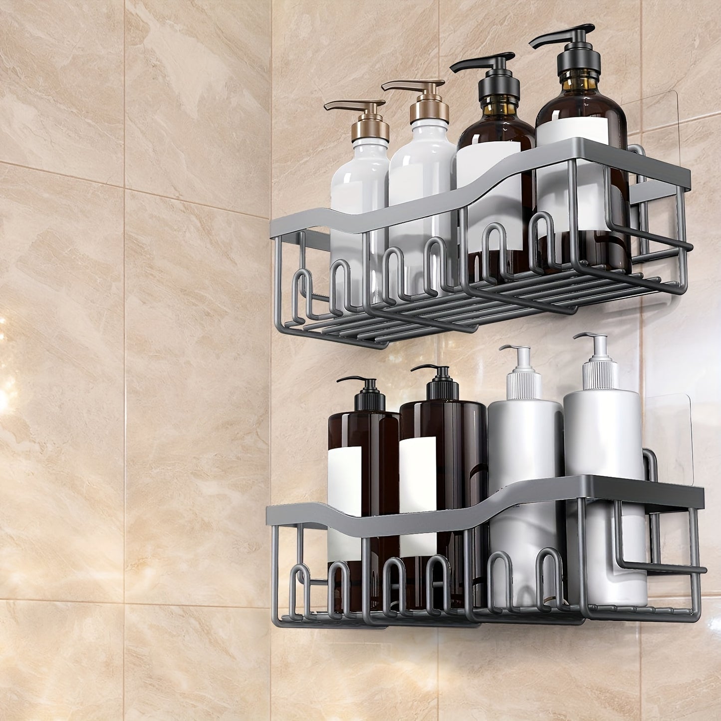Adhesive Shower Caddy, 5 Pack Rustproof Stainless Steel Bath Organizers With Large Capacity, No Drilling Shelves For Bathroom Storage & Home Decor