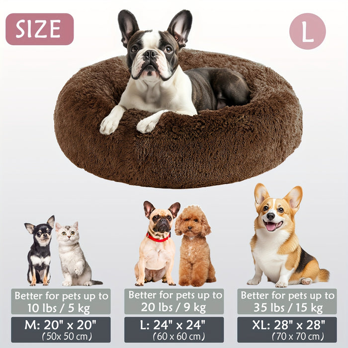 Calming Dog & Cat Bed, Donut Cuddler Warming Cozy Soft Round Bed, Fluffy Faux Fur Plush Cushion Bed For Small Medium And Large Dogs And Cats (16"/20"/24"/28"/31"/39") Christmas Gift