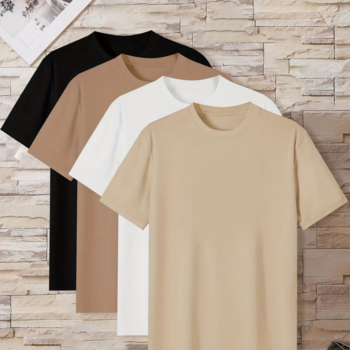 Men's Home Wear Solid Color T-shirt 4pcs Set