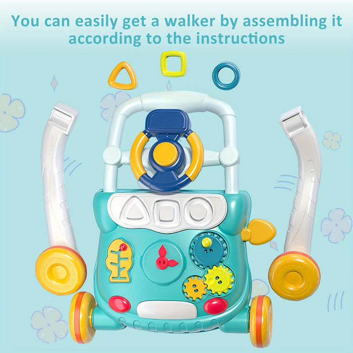 Interactive Youngsters Walker Car for Boys & Girls, 6-12 Months - Durable ABS Material, Parking Brake, Music & Educational Toys, Pink/Blue, 45cm x 32cm x 40cm