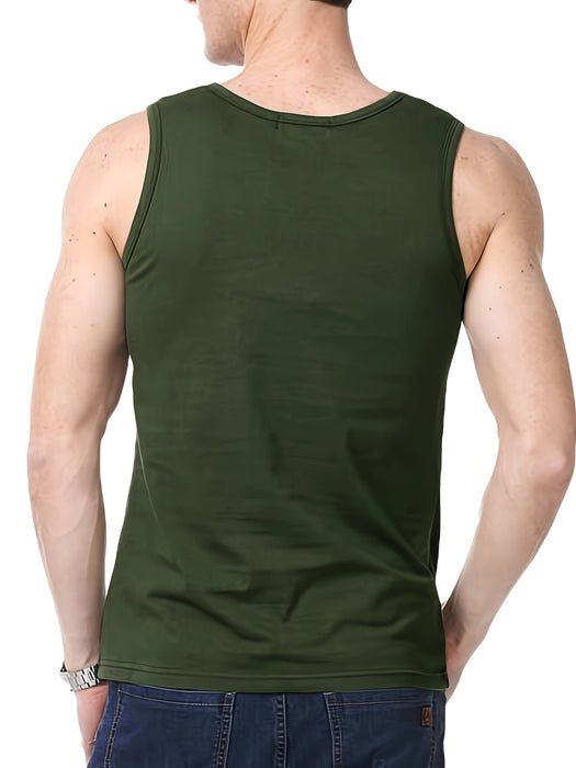 Men's Quick-Dry Breathable Tank Top - Solid White, Crew Neck, Sleeveless Athletic Shirt for Gym & Outdoor Activities, Cotton Blend Fabric