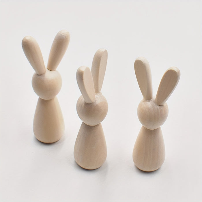 5pcs Easter DIY Painted Wooden Rabbit Creative Graffiti Small Wooden People Wooden Rabbit Decoration