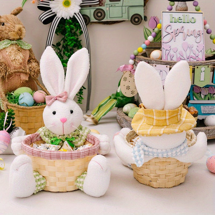 1pc/2pcs Easter Fun Creative Storage Rabbit Holding a Basket Used for Holiday Decoration Party Center Decoration