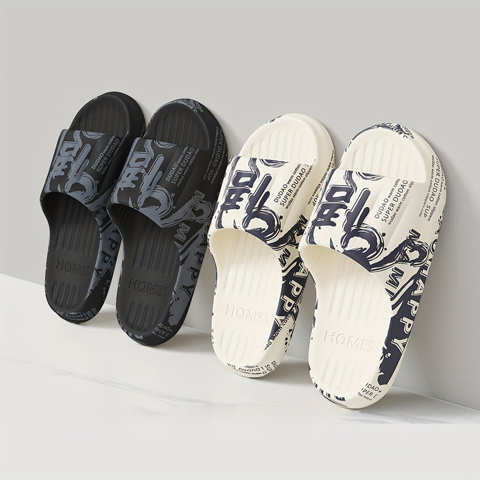 Men's Cartoon Print Slip-On Slippers - Soft EVA Indoor/Outdoor House Shoes for Bathroom, Shower & Beach - All-Season Comfort with Trendy Design, Cute Slippers