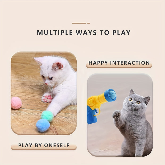It includes a launcher and a pack of 100 fluffy plush balls, suitable for indoor cats, a toy for exercising cats, increasing love and trust between you and cats. Cats will eagerly look forward to interacting with you and buil