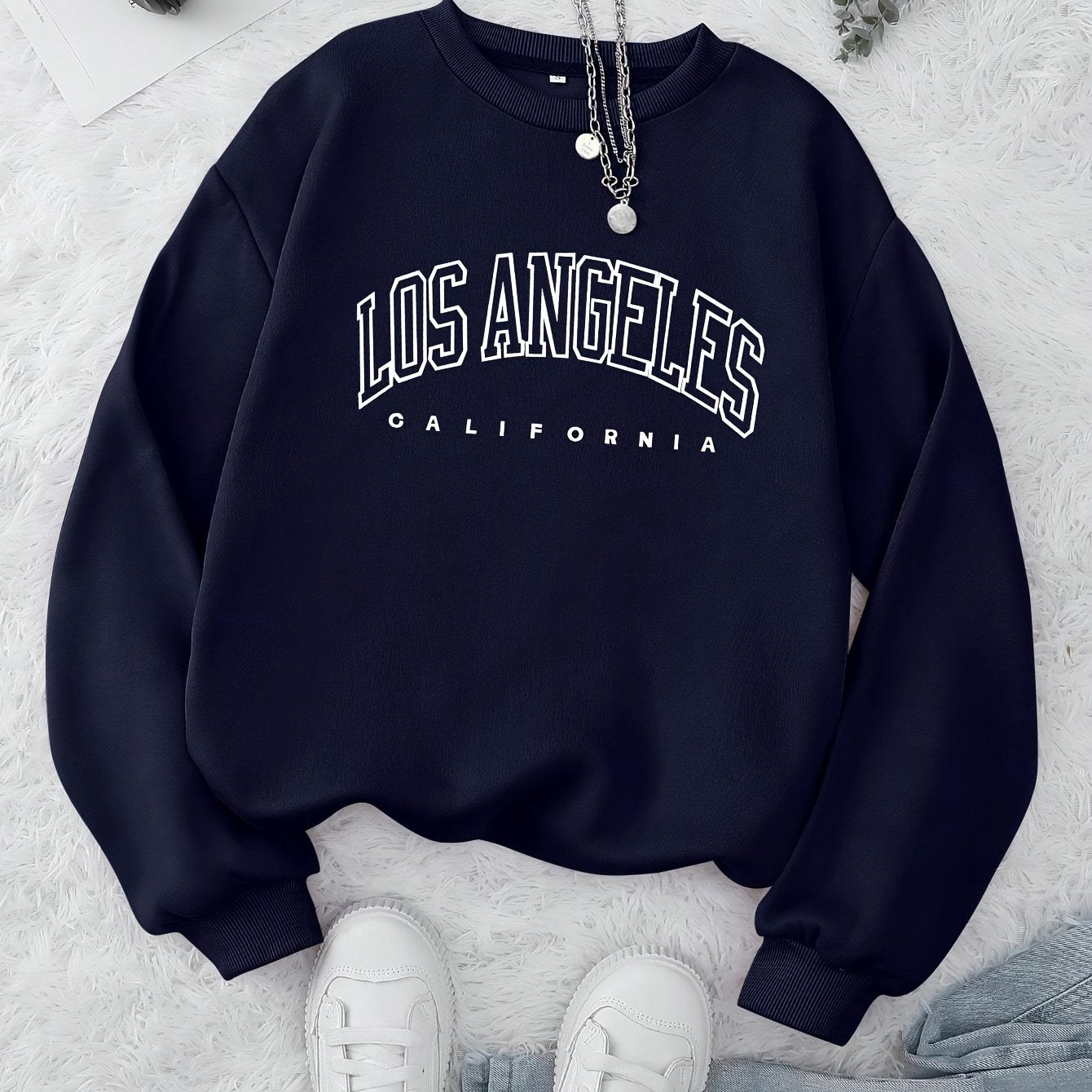 Los Angeles Print Preppy Crewneck Sweatshirt for Women, Long Sleeve Winter Fall Casual Cozy Sweatshirt