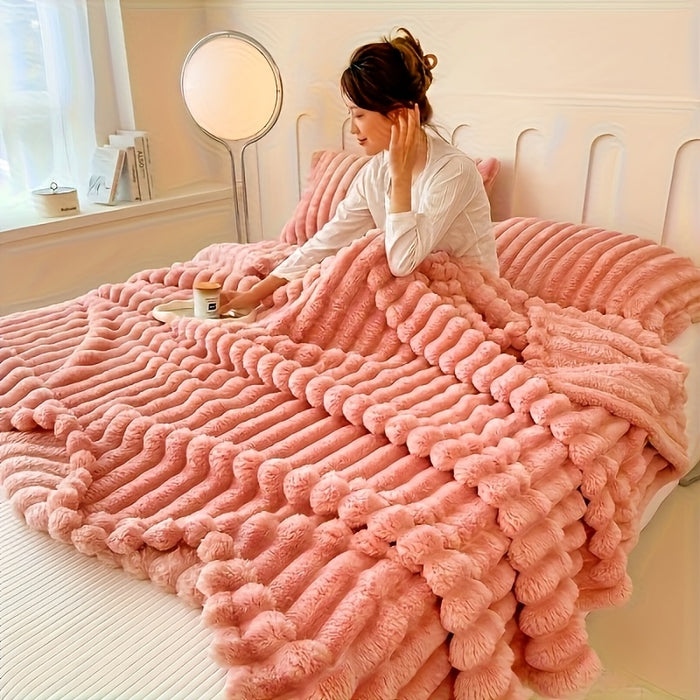 1pc Blanket Soft And Comfortable, Imitation Rabbit Hair Reversible Blanket Thermal Fleece Blanket Nap Blanket Air Conditioning Blanket Office Outdoor Camping Gift Blanket, Suitable For All Seasons