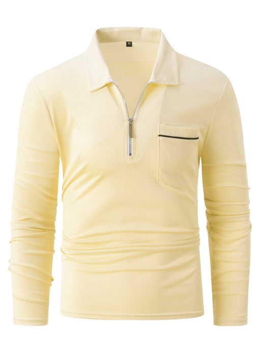 Men's Casual Long Sleeve Zipper Lapel Shirt with Chest Pocket, Spring/Fall Outdoor Wear