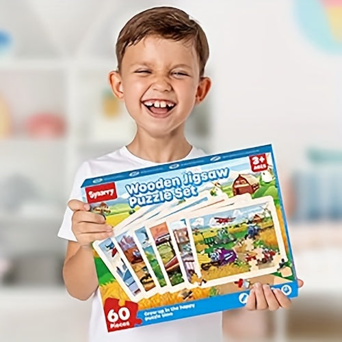 SYNARRY Wooden Car Puzzles For Children, 6 Packs Of 60 Pieces Puzzle Preschool Education Toy Gift For Boys And Girls