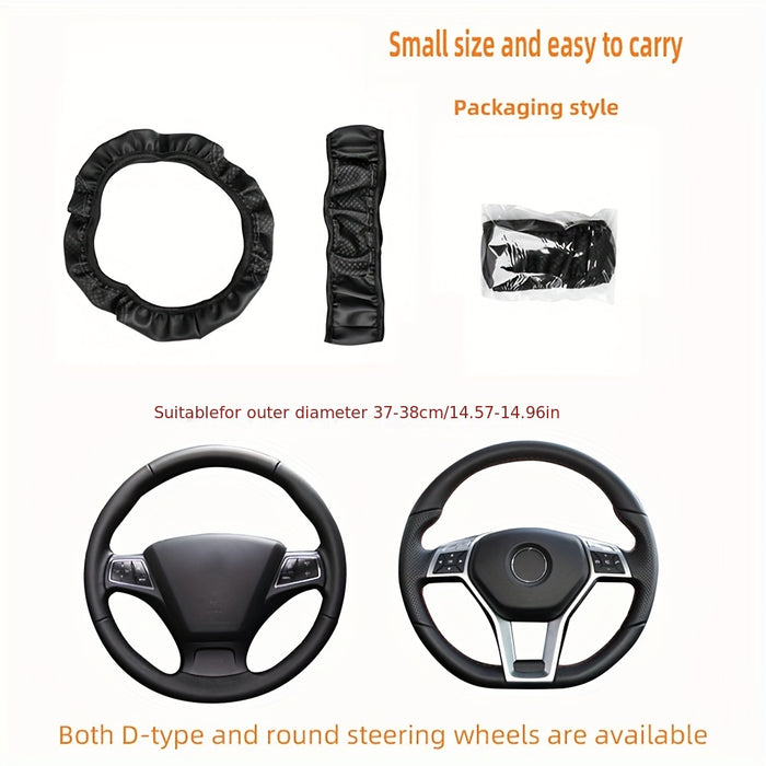 Embossed Faux Leather Car Steering Wheel Cover, Soft Comfortable Grip, Universal Fit 14.57-14.96inch Diameter, Automotive Accessory without Inner Ring