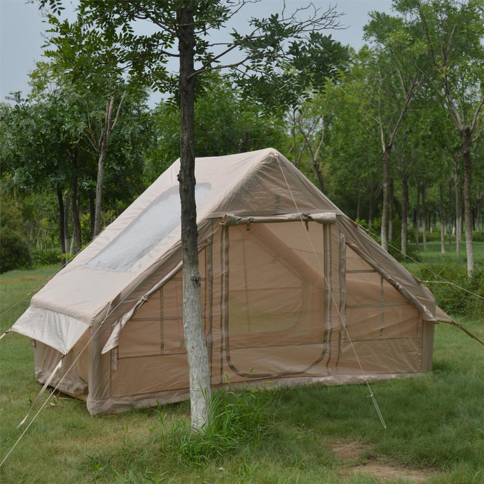 6-Person Inflatable Camping Tent - Easy Setup, All-Season Waterproof & Windproof Shelter, Portable Air Tent for Hiking, Fishing & Outdoor Adventures, Light Yellow Oxford Fabric, TPU Support Poles, Zipper Closure, Outdoor Camp
