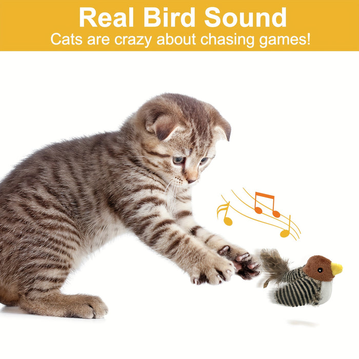 Sparrow Bird-Shaped Pet Toy, Fabric, Animal Print, Battery Powered, Non-rechargeable, Suitable for All Breed Sizes, Safe Button Battery, Interactive Play for Cats