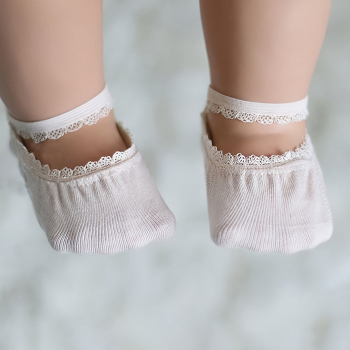 6 Pairs Pack of Lace-up Socks for Baby Girls, Cute Lace Boat Socks for Baby Girls, Summer Soft Lace-up Boat Socks