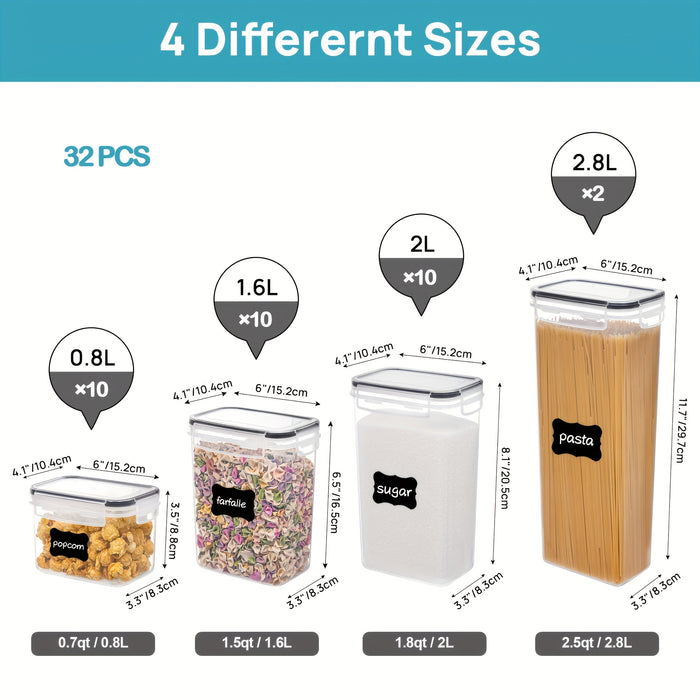 Vtopmart 32pcs Food Storage Container Set, Kitchen Organizers And Storage, Sealing Can, BPA-Free Plastic Airtight Pantry Container with Lids for Cereal, Flour And Sugar, Includes 32 Labels (Black)