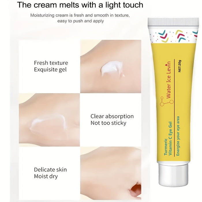 Water Ice Levin Unisex-Adult Eye Gel Cream - Hypoallergenic, Moisturizing with Turmeric, Caffeine, Vitamin C & Glycerin, Reduces Puffiness & Dark Circles