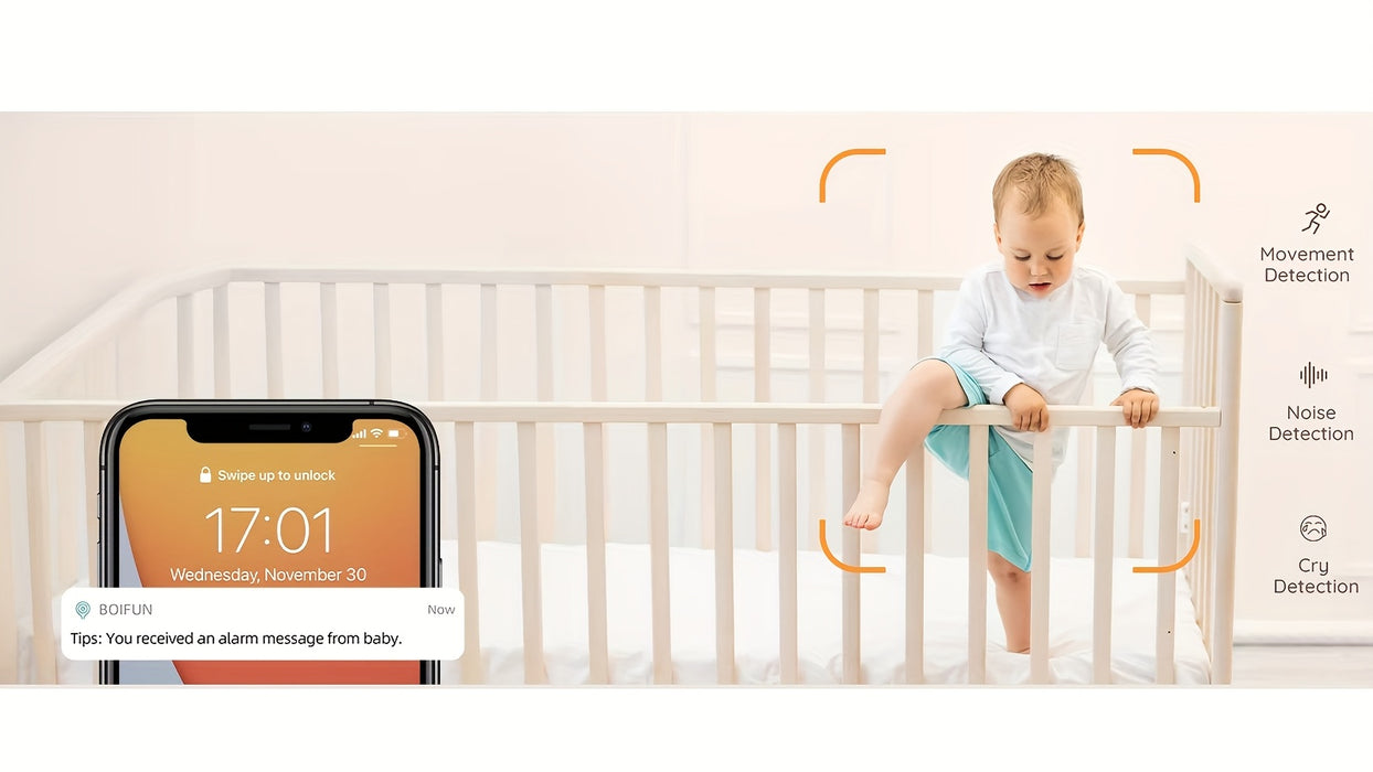 BOIFUN 720P WiFi Youngsters Monitor Camera with App Control, 5" Screen, Motion & Crying Detection, PTZ, Night Vision, Alarm Area, Temperature & Humidity Sensor, Two-Way Talk, ECO Mode, Rechargeable Battery, Smartphone App Com