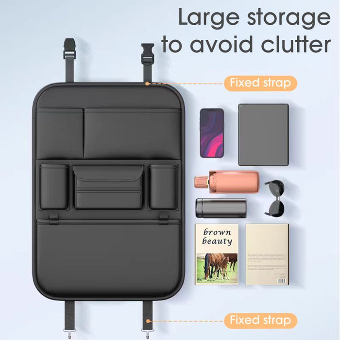 Premium PU Leather Car Backseat Organizer Large Capacity Multi-Functional Storage Bag with Dual Mesh Pockets